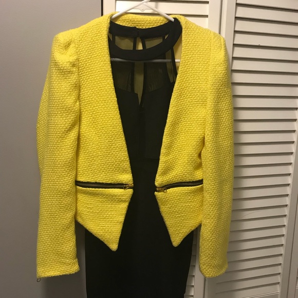Zara fantasy tweed yellow zipper blazer - Picture 3 of 4